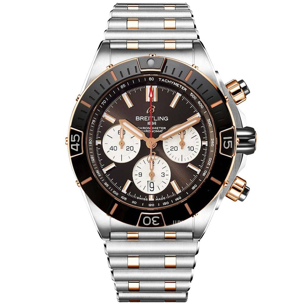 Breitling Chronomat 44mm two-tone black dial watch for men, automatic movement, steel and gold bracelet