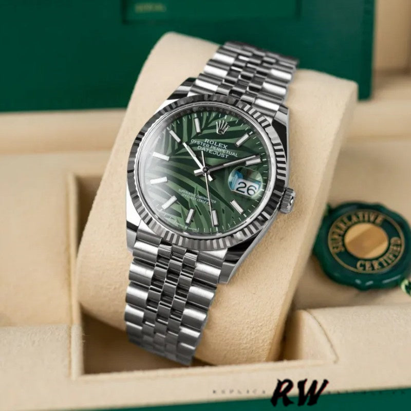 Stainless steel Rolex Jubilee bracelet with folding Oysterclasp and Easylink extension for the Datejust 36 Palm Dial