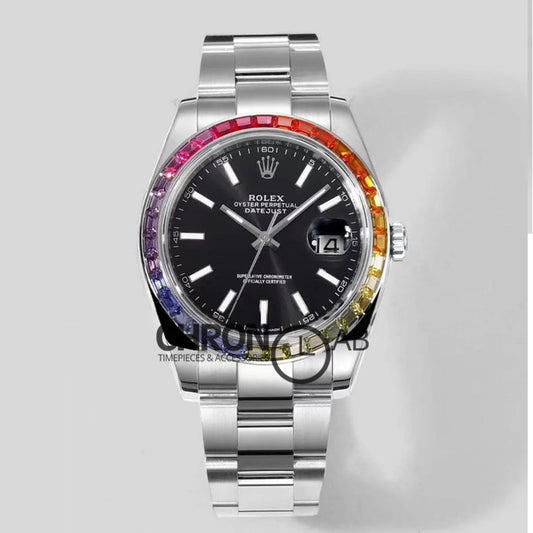 Datejust 41 Black Dial Rainbow Bezel