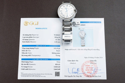 Cartier Ballon Bleu WE9009Z3 White Dial Replica Watch Bezel Diamond Moissanite AF Factory 42mm