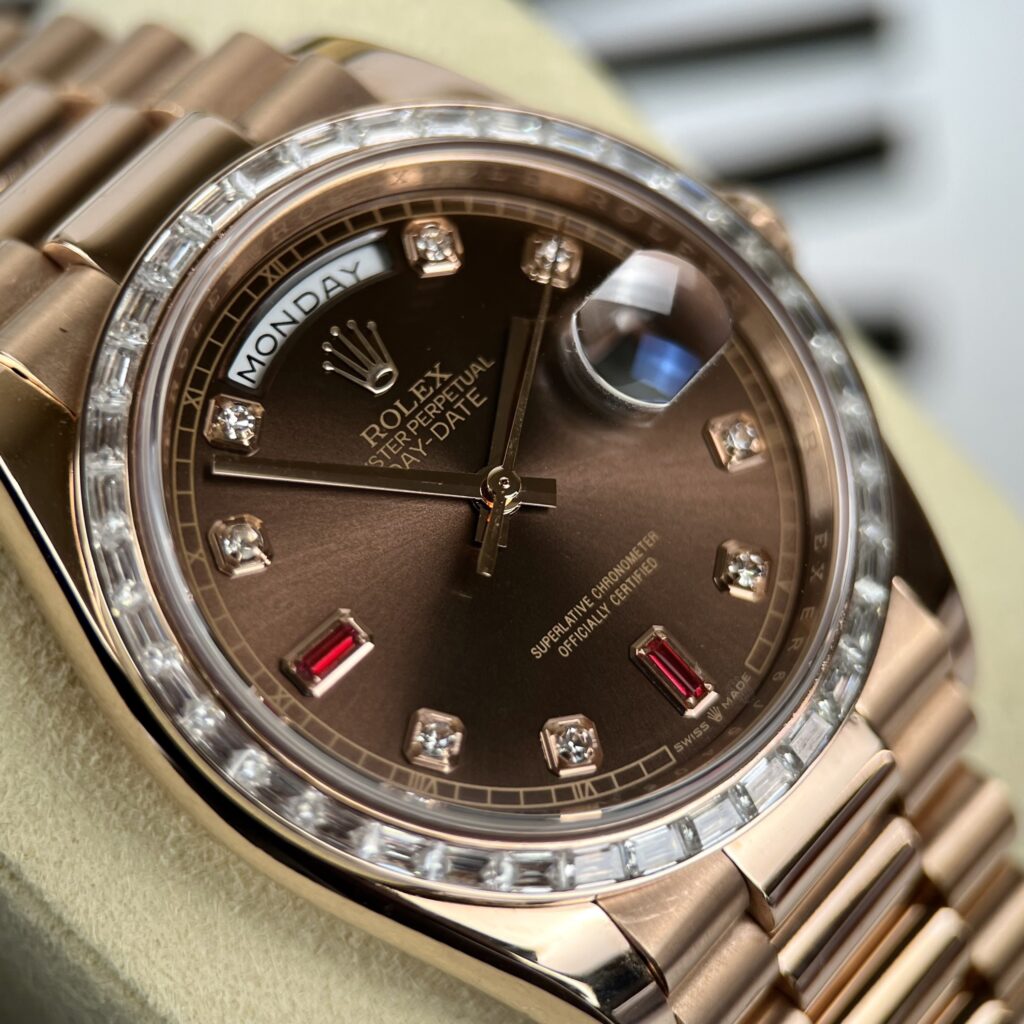 Rolex Day-Date Best Replica Watch Gold Wrapped + Diamonds Moissanite Baguette 36mm