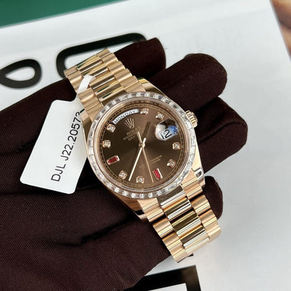 Rolex Day-Date Best Replica Watch Gold Wrapped + Diamonds Moissanite Baguette 36mm