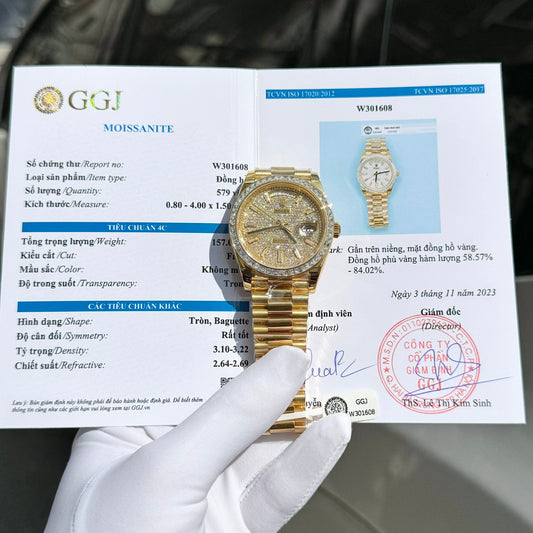 Rolex Day-Date Replica Watch Diamond Moissanite Baguette Gold Wrapped 40mm Clone