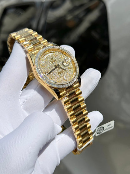 Rolex Day-Date Replica Watch Diamond Moissanite Baguette Gold Wrapped 40mm Clone