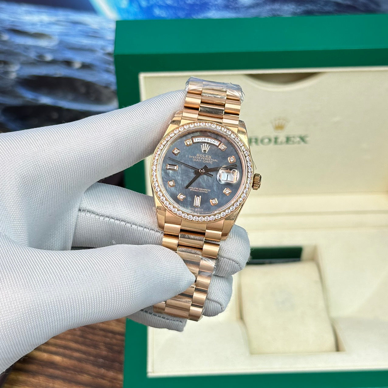 Rolex Day-Date Purple Mother of Pearl Dial Super Fake Watch BP Factory 40mm