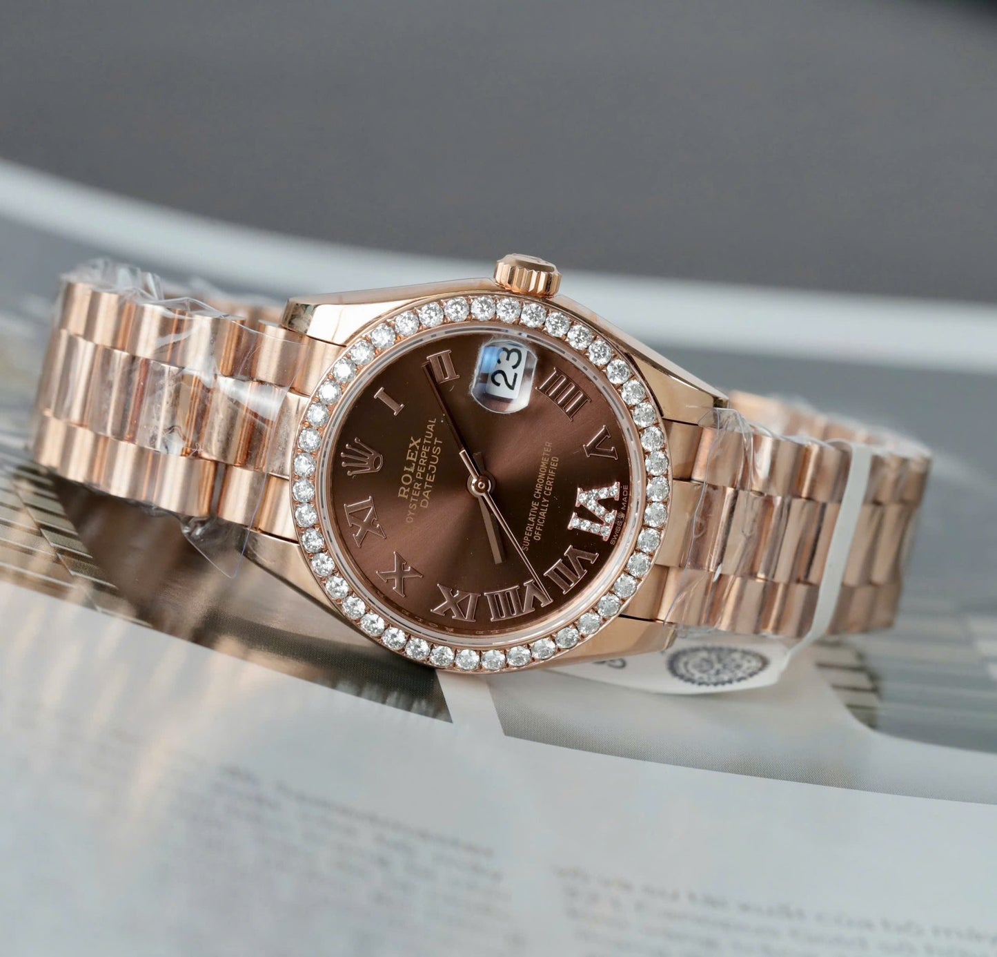 Rolex DateJust Women’s Copies Watch Diamonds Moissanite + 18K Gold Wrapped 31mm