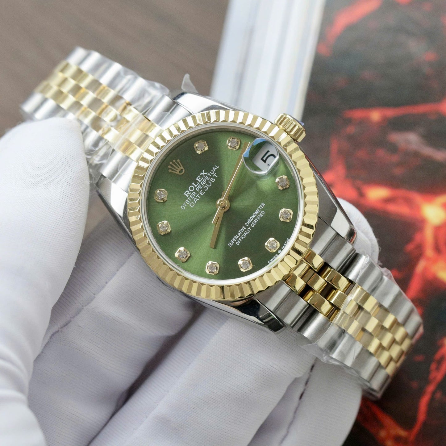 Rolex DateJust Fake Watches Green Dial Jubilee Strap 31mm Clone