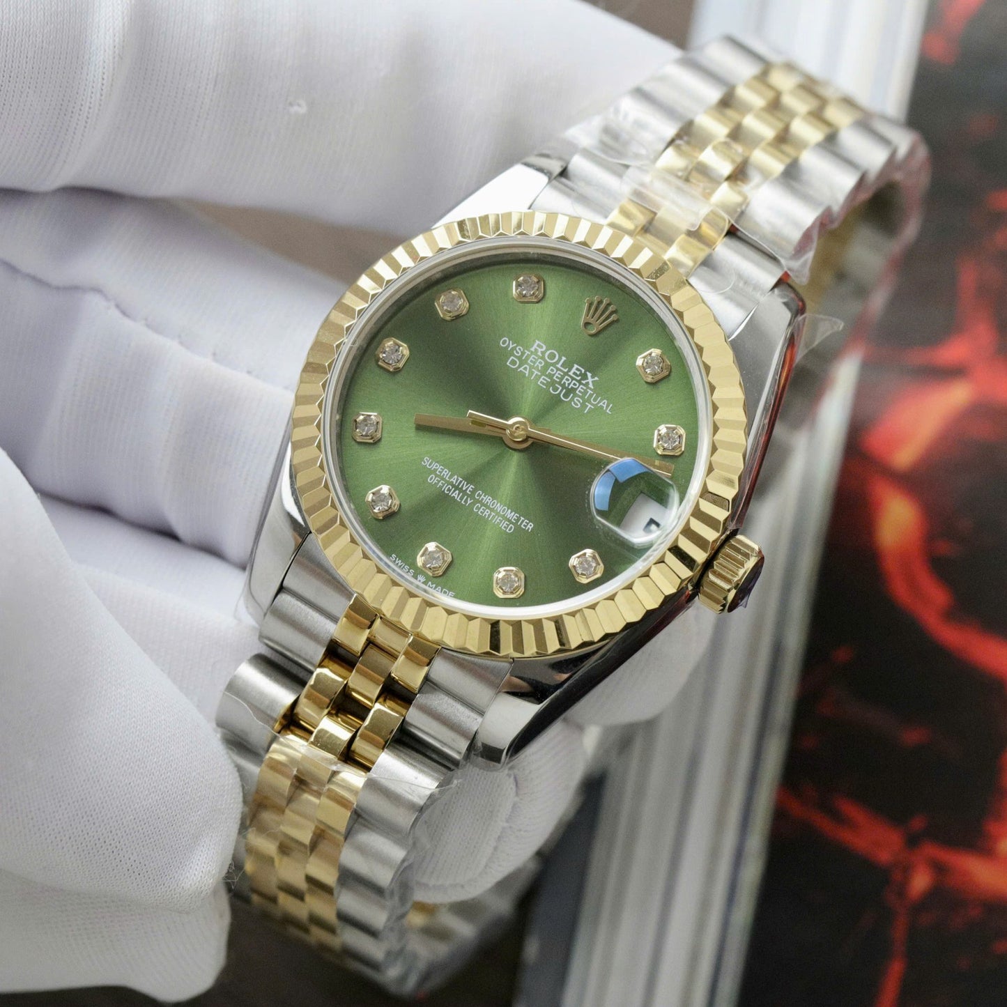 Rolex DateJust Fake Watches Green Dial Jubilee Strap 31mm Clone