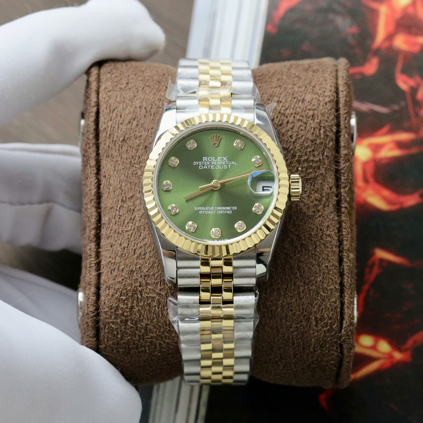 Rolex DateJust Fake Watches Green Dial Jubilee Strap 31mm Clone