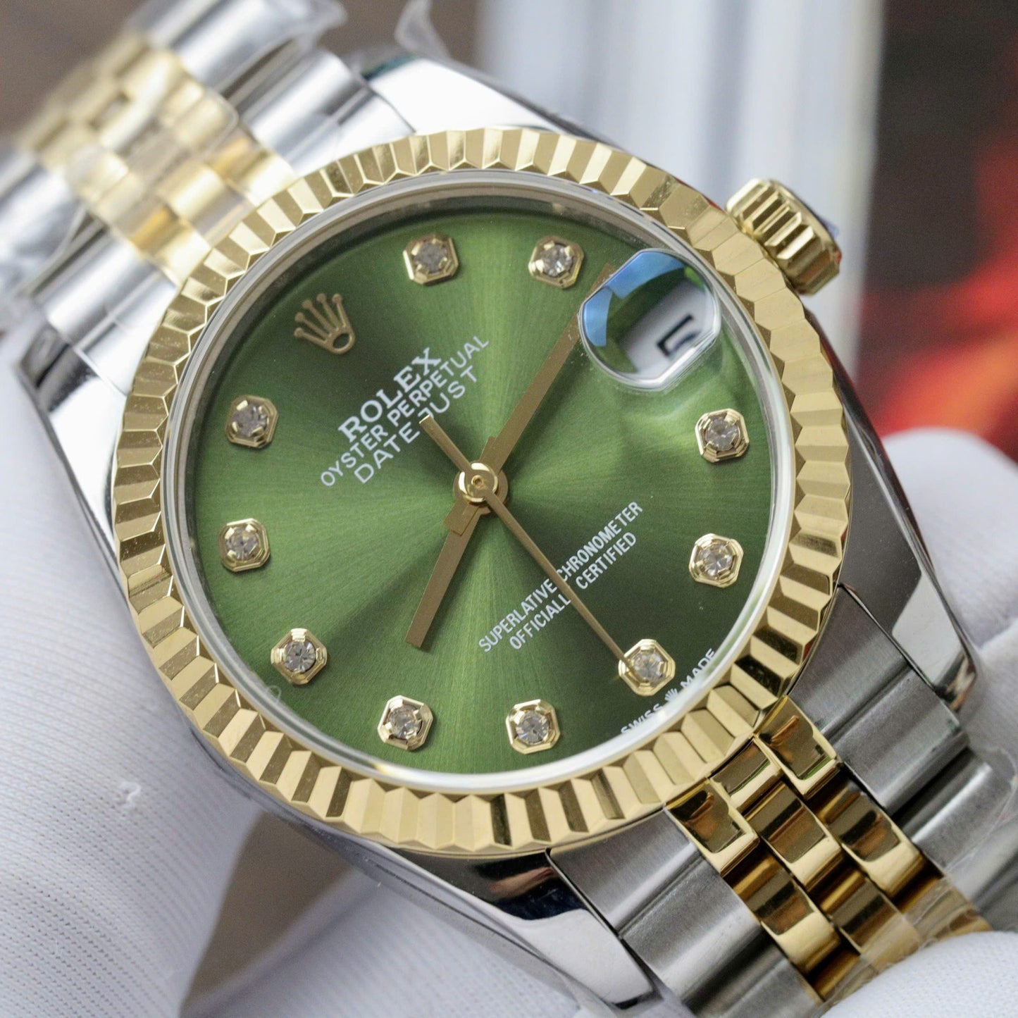 Rolex DateJust Fake Watches Green Dial Jubilee Strap 31mm Clone