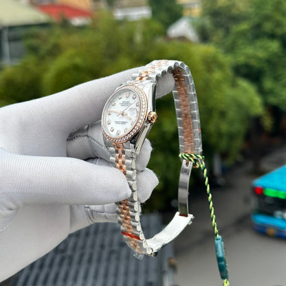 Rolex DateJust Replica Watch Mother Of Pearl Dial With Stone Bezel 31mm Clone