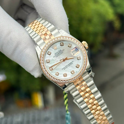 Rolex DateJust Replica Watch Mother Of Pearl Dial With Stone Bezel 31mm Clone