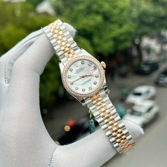 Rolex DateJust Replica Watch Mother Of Pearl Dial With Stone Bezel 31mm Clone