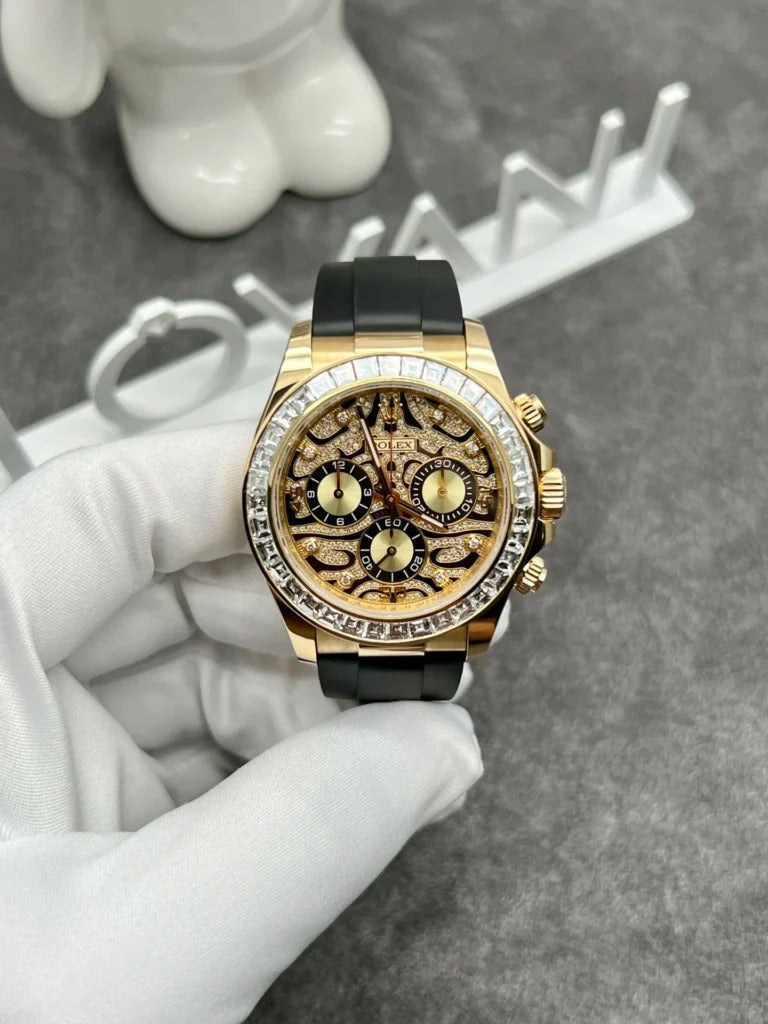 Rolex Solid Gold Watch and Diamonds Daytona 116588TBR Eye Of Tiger 40mm Clone
