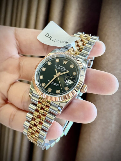 Rolex Replica Watches DateJust Black Dial Gold Wrapped GM Factory 36mm