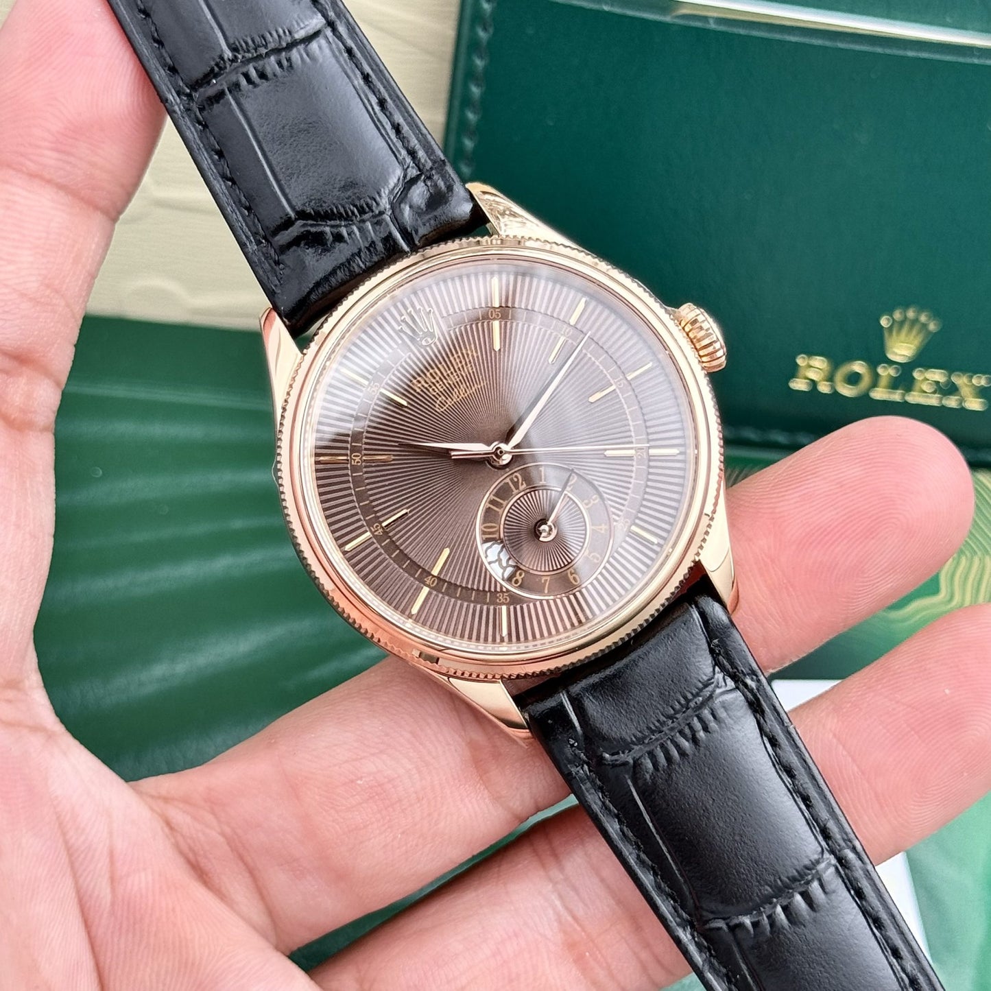Rolex Cellini 50525 Chocolate Dial Leather Strap 39mm Clone