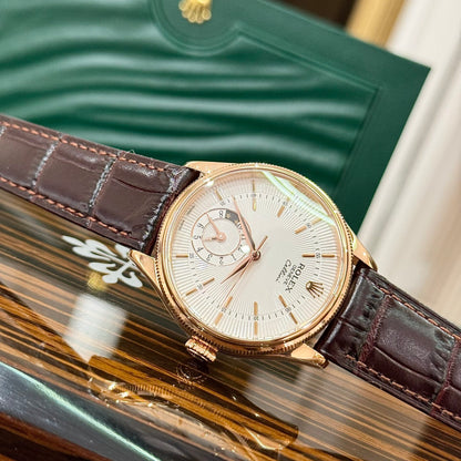 Rolex Cellini 50525 Replica Watch Rose Gold Brown Strap 39mm