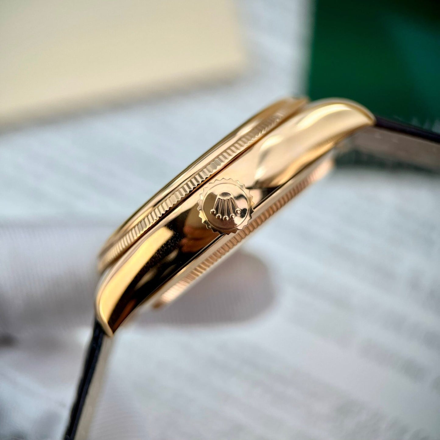 Rolex Cellini Date 50515 Gold Wrapped Replica Watch Leather Strap 39mm
