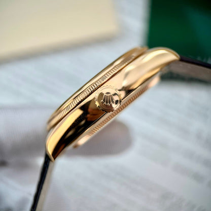 Rolex Cellini Date 50515 Gold Wrapped Replica Watch Leather Strap 39mm