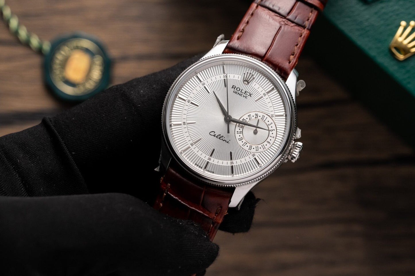 Rolex Replica Watch Cellini Date 50519 Brown Leather Strap 39mm