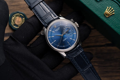 Rolex Replica Watch Cellini Date 50519 Blue Dial Leather Strap 39mm