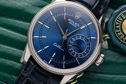 Rolex Replica Watch Cellini Date 50519 Blue Dial Leather Strap 39mm