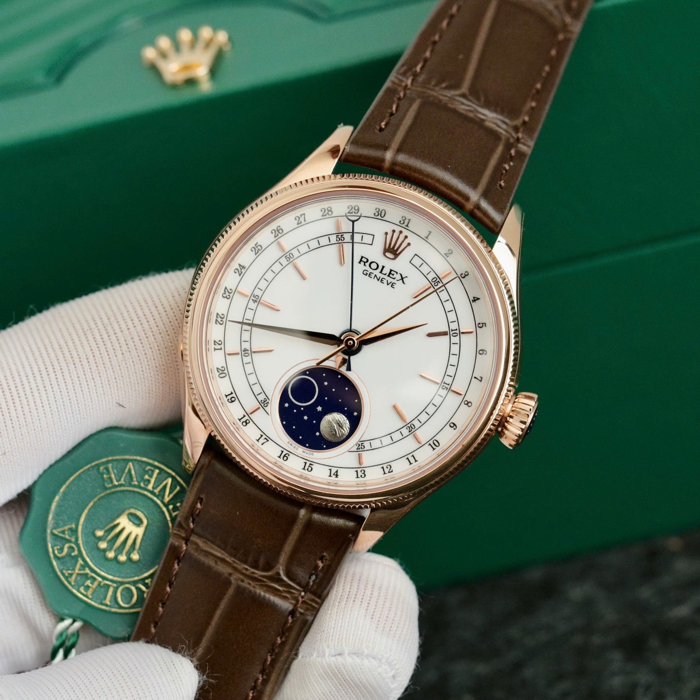 Rolex Cellini Moonphase 50535 Replica Watch Leather Strap 39mm