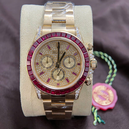Rolex Cosmograph Daytona 126598TRU Replica Watch 18K Solid Gold + Ruby + Natural Diamonds 40mm Clone