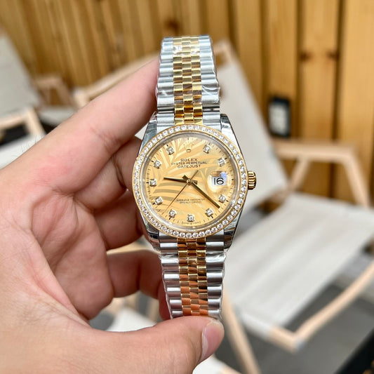 Rolex DateJust 126283RBR Palm Leaf Dial Gold 36mm Clone
