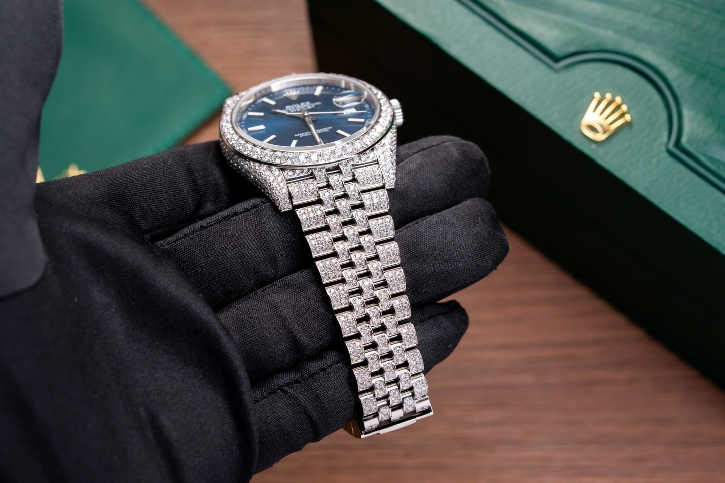 Rolex DateJust 126334 Replica Watch Blue Dial Full Diamond Moissanite 41mm Clone