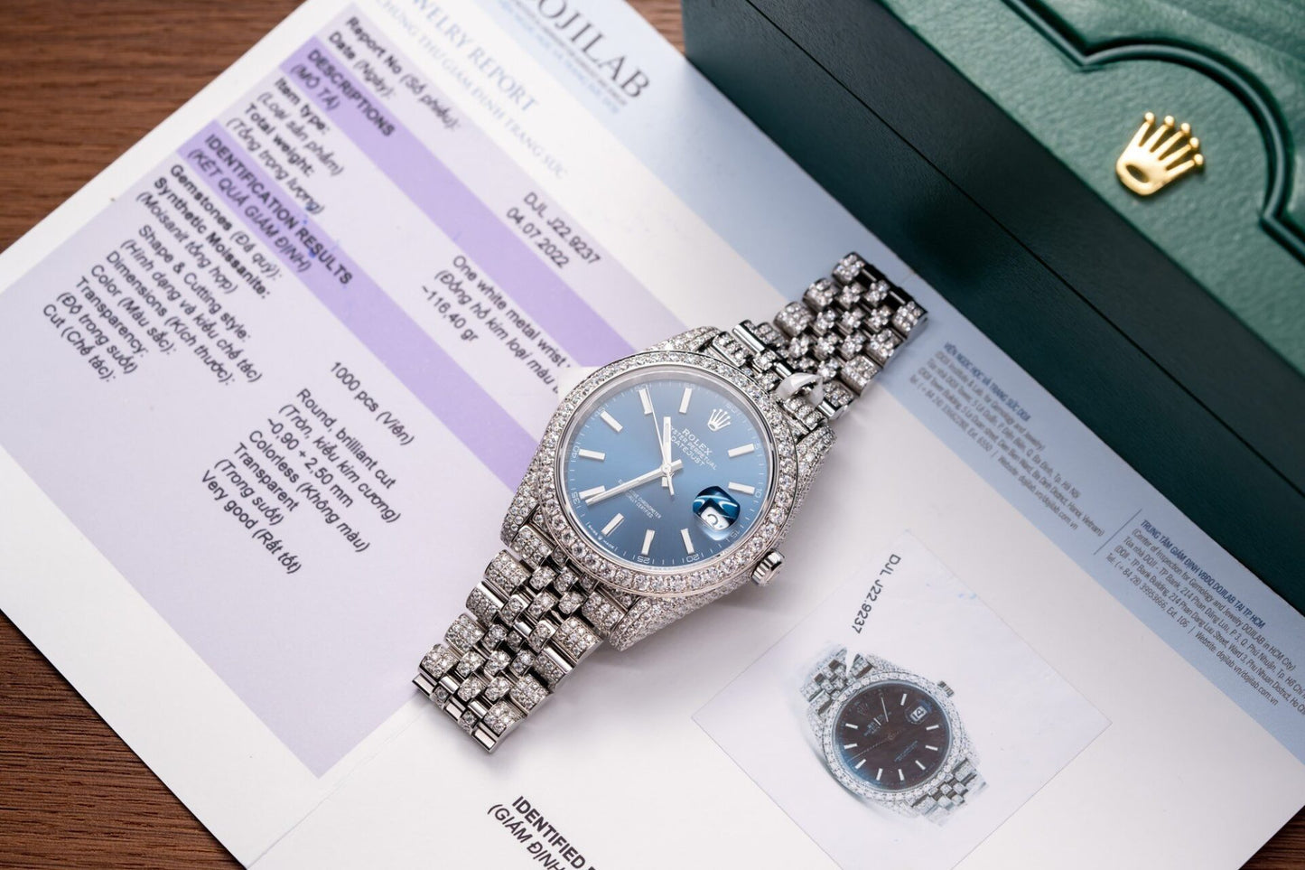 Rolex DateJust 126334 Replica Watch Blue Dial Full Diamond Moissanite 41mm Clone