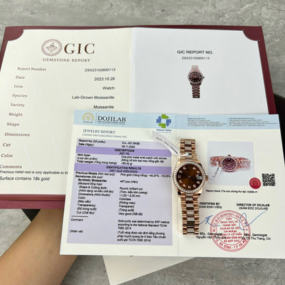 Rolex DateJust Gold Wrapped Moissanite Replica Watch With Chocolate Dial 31mm Clone