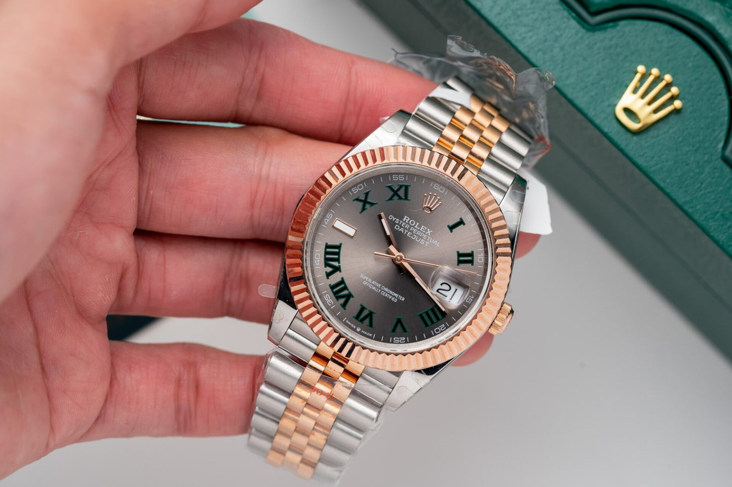 Rolex Best Replica Watch DateJust Rose Gold Wrapped Wimbledon Dial GM Factory 41mm