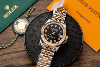 Rolex Best Replica Watches DateJust Gold Wrapped Black Dial 31mm Clone