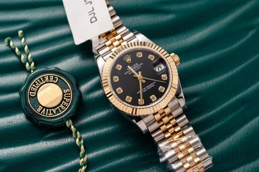 Rolex Best Replica Watches DateJust Gold Wrapped Black Dial 31mm Clone