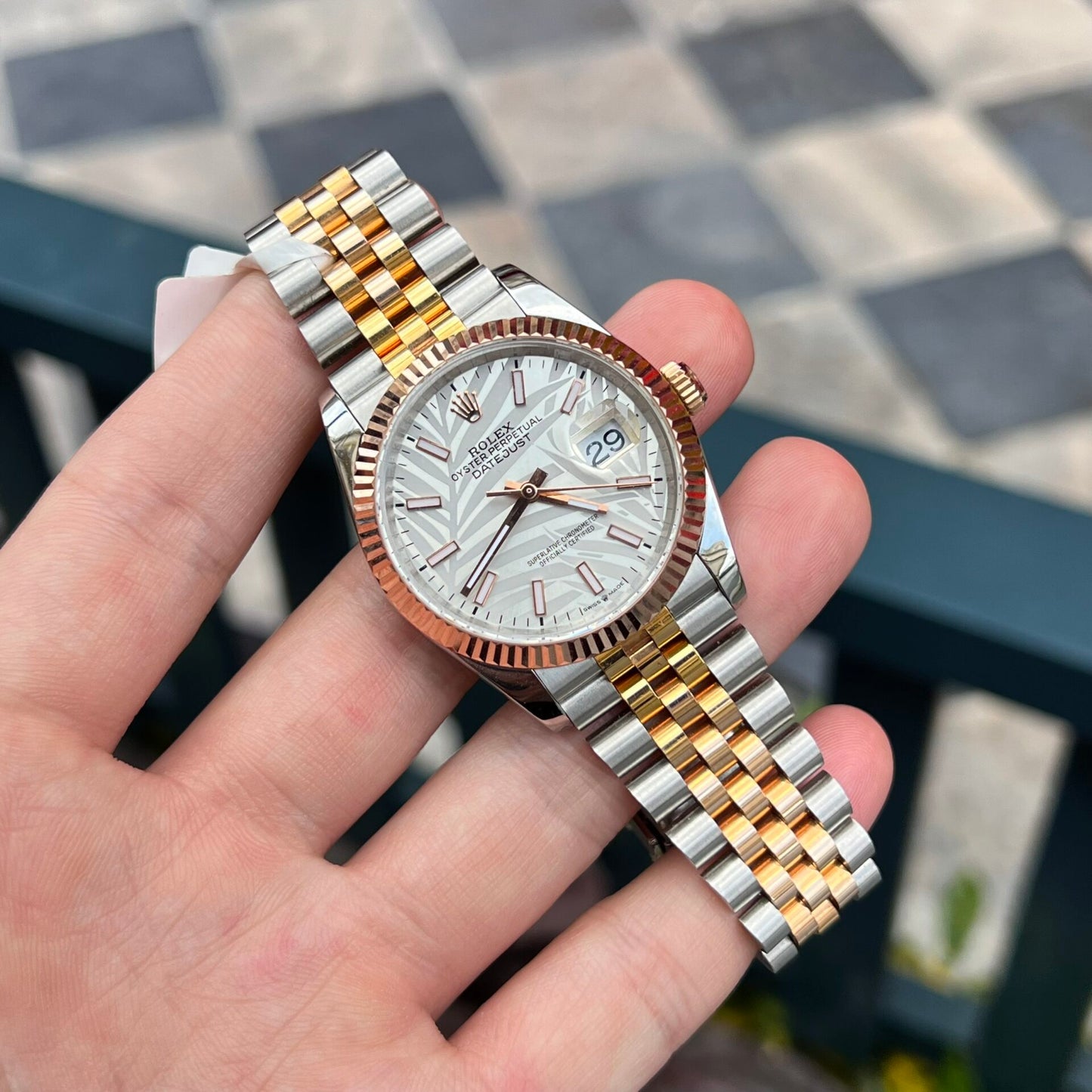 Rolex DateJust Replica Watch Palm Leaf Grey Dial GM Factory 36mm