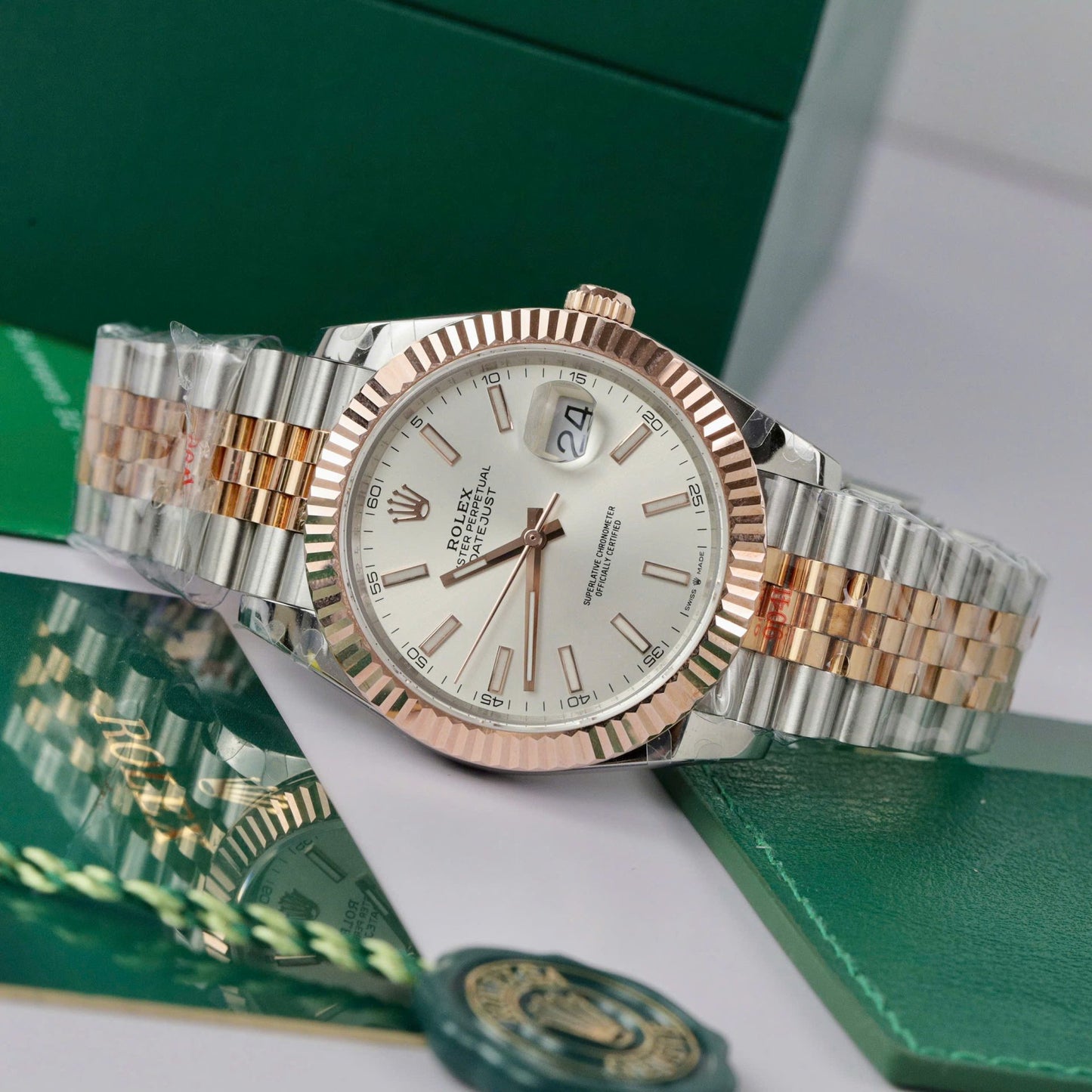 Rolex DateJust Replica Watch Rose Gold Wrapped Jubilee Strap GM Factory 41mm