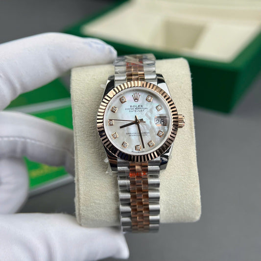 Rolex DateJust Replica Watch Gold Wrapped + MOP Dial Natural Diamond Markers GM Factory 31mm