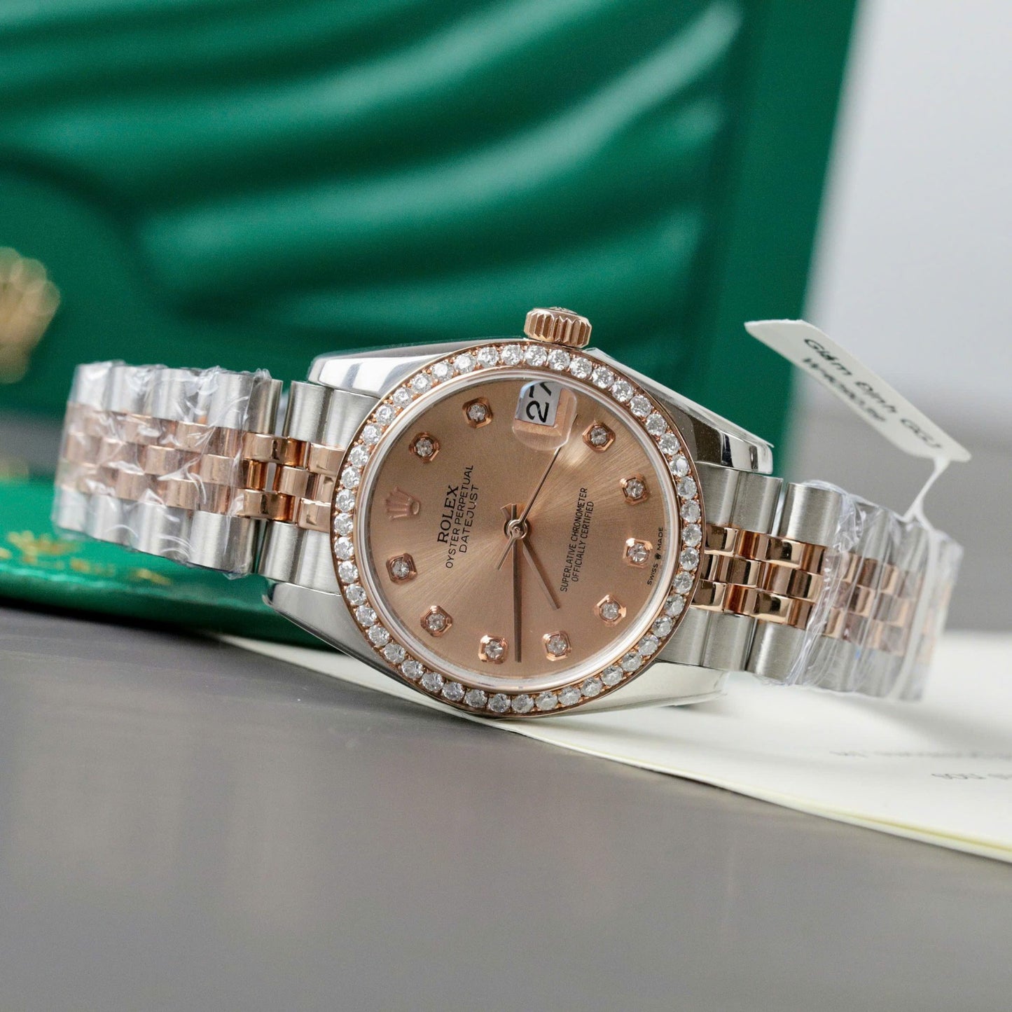 Rolex DateJust Replica Watch Custom Moissanite Diamonds Clean Factory 31mm