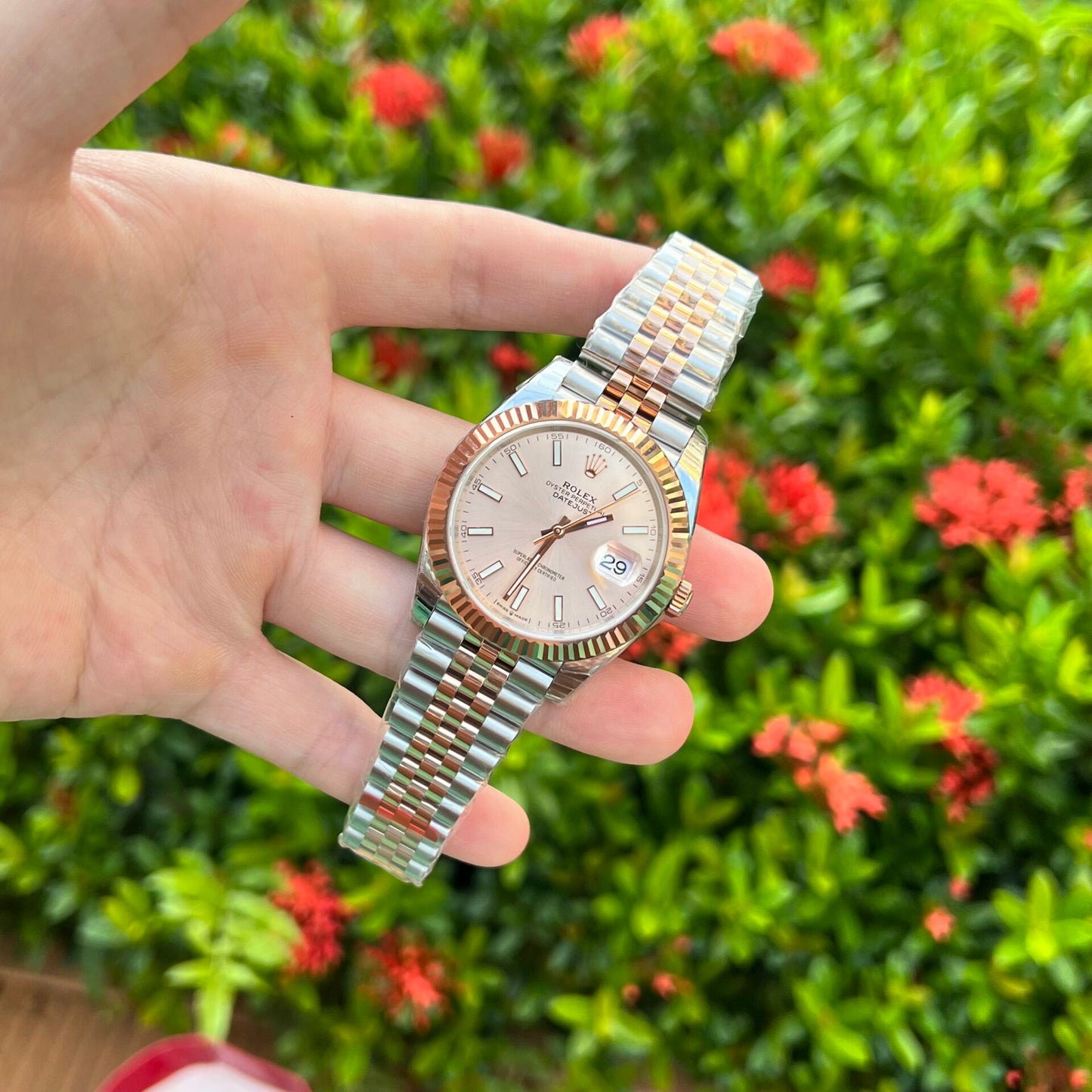 Rolex DateJust Replica Watch Demi Pink Dial EW Factory 41mm