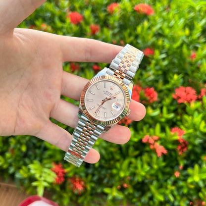 Rolex DateJust Replica Watch Demi Pink Dial EW Factory 41mm