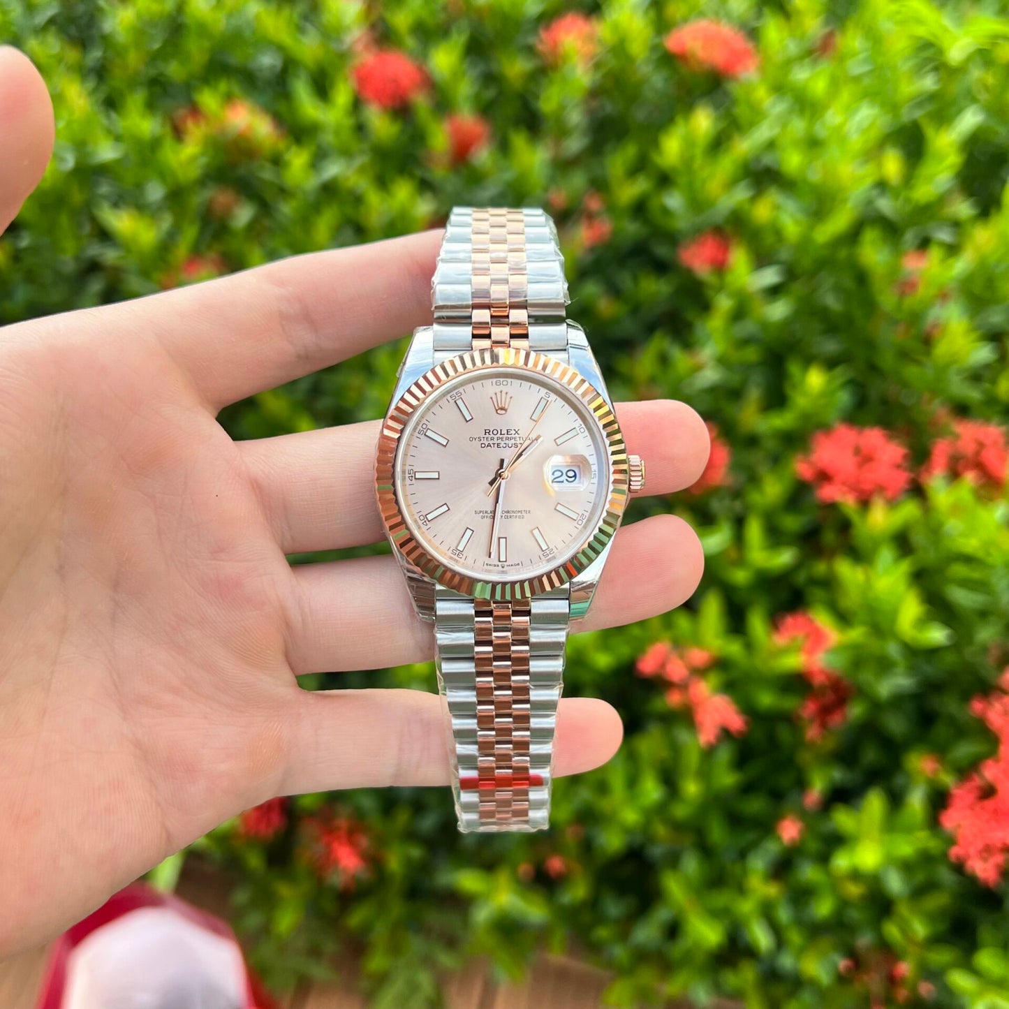 Rolex DateJust Replica Watch Demi Pink Dial EW Factory 41mm