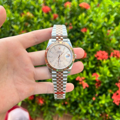 Rolex DateJust Replica Watch Demi Pink Dial EW Factory 41mm