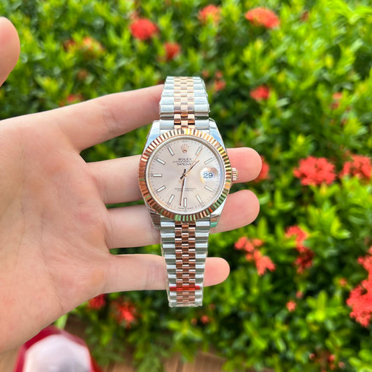 Rolex DateJust Replica Watch Demi Pink Dial EW Factory 41mm