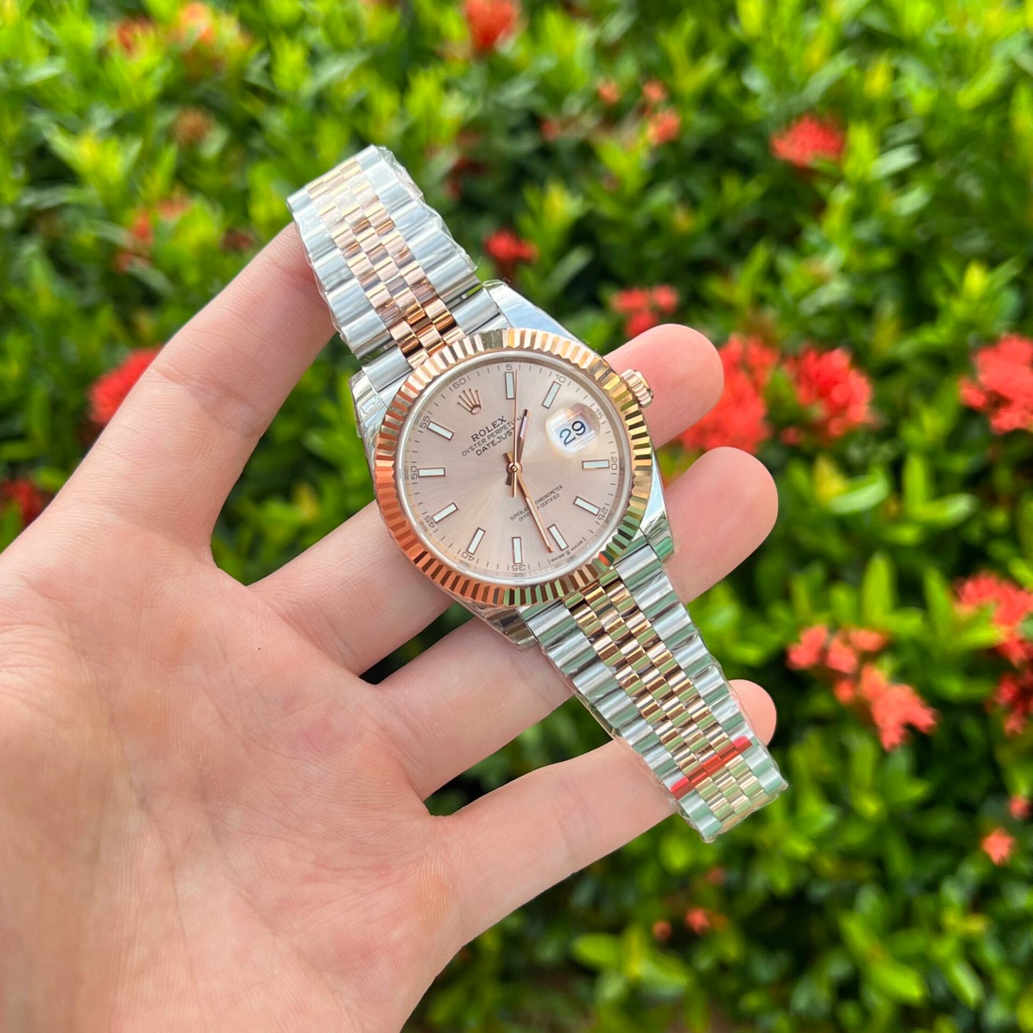 Rolex DateJust Replica Watch Demi Pink Dial EW Factory 41mm
