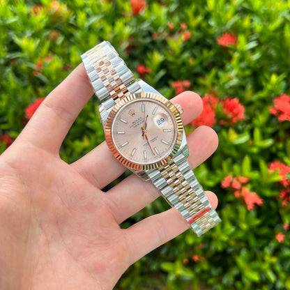 Rolex DateJust Replica Watch Demi Pink Dial EW Factory 41mm