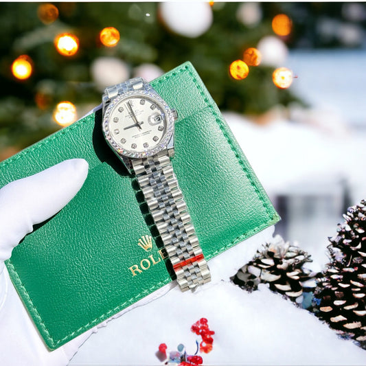Rolex DateJust White Dial Custom Benzel Moissanite Diamonds 31mm Clone