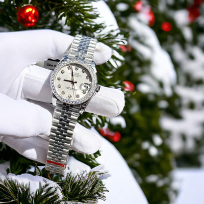 Rolex DateJust White Dial Custom Benzel Moissanite Diamonds 31mm Clone