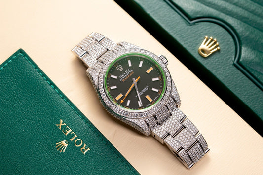 Rolex Milgauss Replica Watch Blue Dial Full Diamond Moissanite 41mm Clone