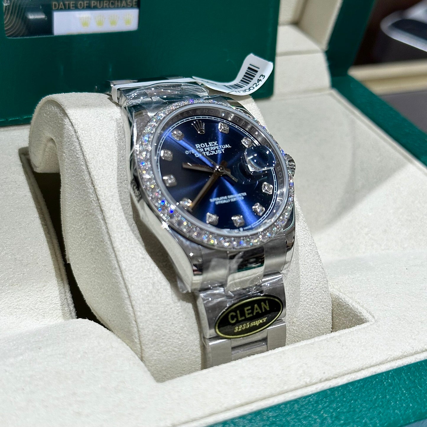 Rolex DateJust Replica Watch With Moissanite Diamond Blue Dial Clean Factory 41mm